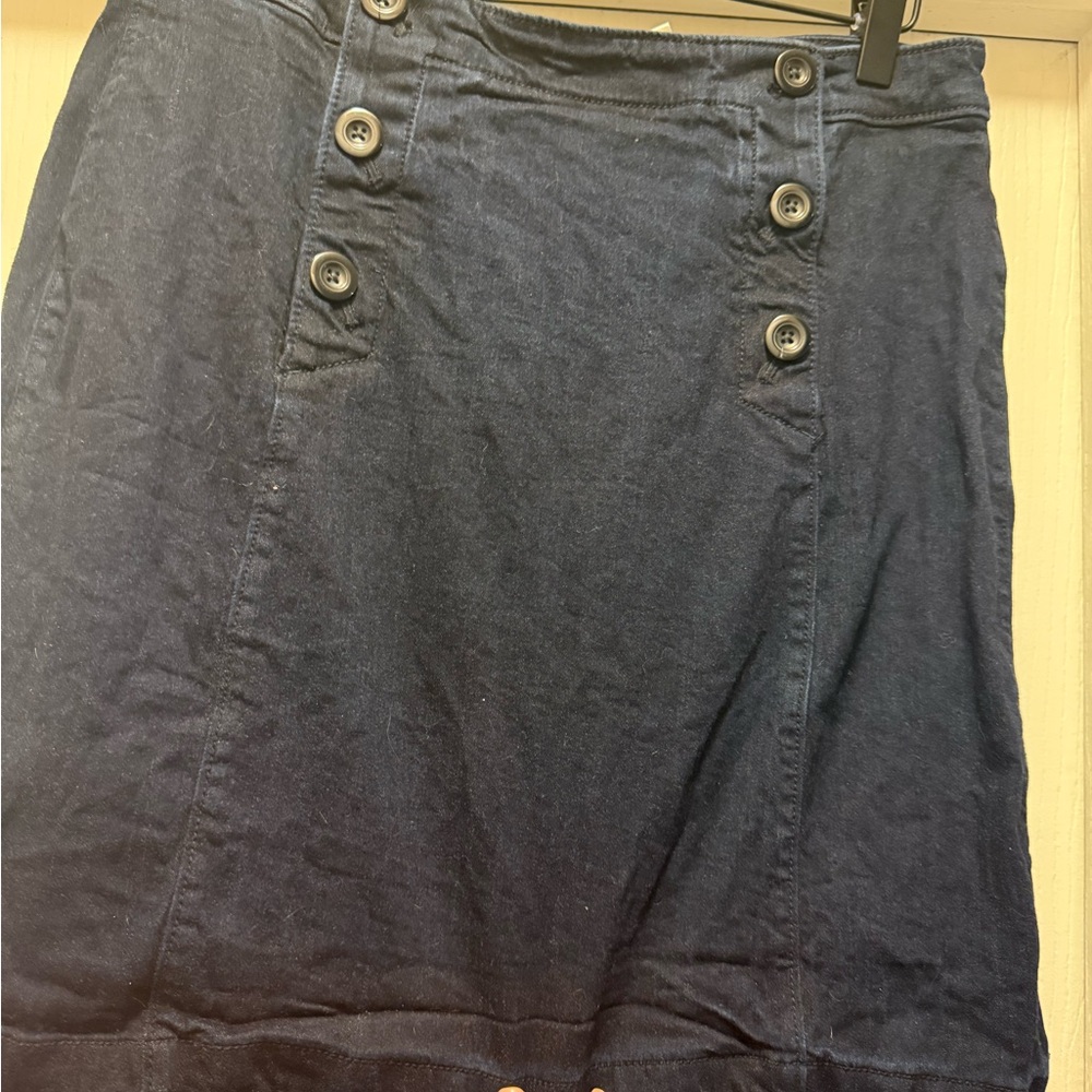 LOFT Navy A-Line Skirt with Button Accents